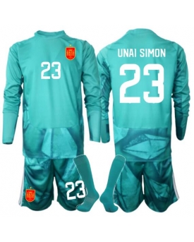 Billige Fotballdrakt Spania Unai Simon #23 Keeper Replika Bortedraktsett Barn VM 2026 Langermet (med bukser)